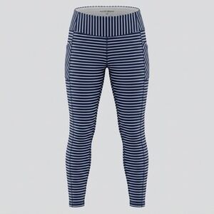 Avia Leggings Women M Pockets Blue White Striped High Rise Activewear 25" Inseam